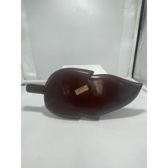 Fine Mahogany Leaf Wood Tray 3 section 18" Handmade Haiti Vintage - Picture 8 of 8